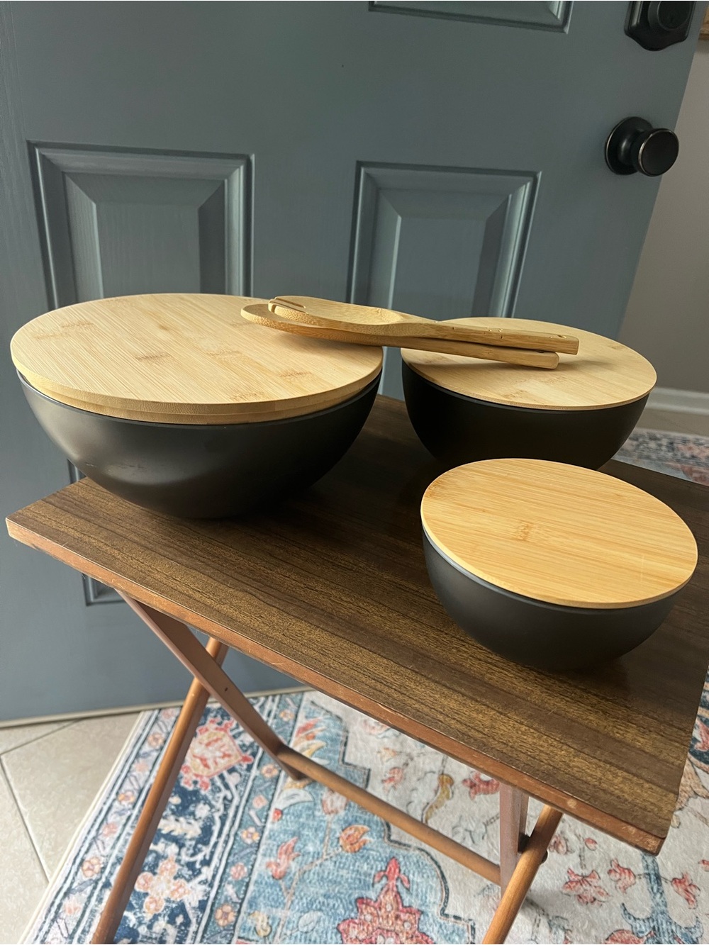 Matte Black Bamboo Lid Mixing Bowls Set - 3 Piece